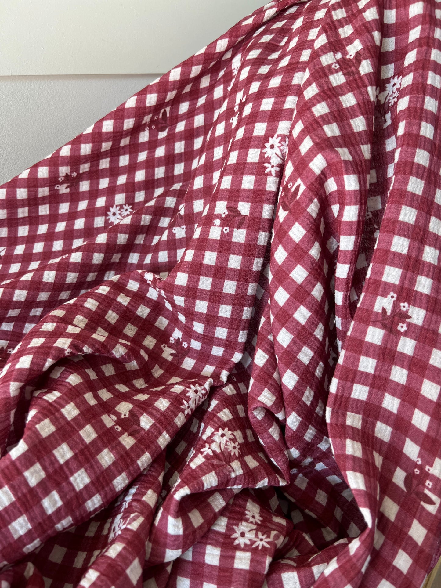 Exclusive – Double gaze Vichy Bordeaux & Petites Fleurs