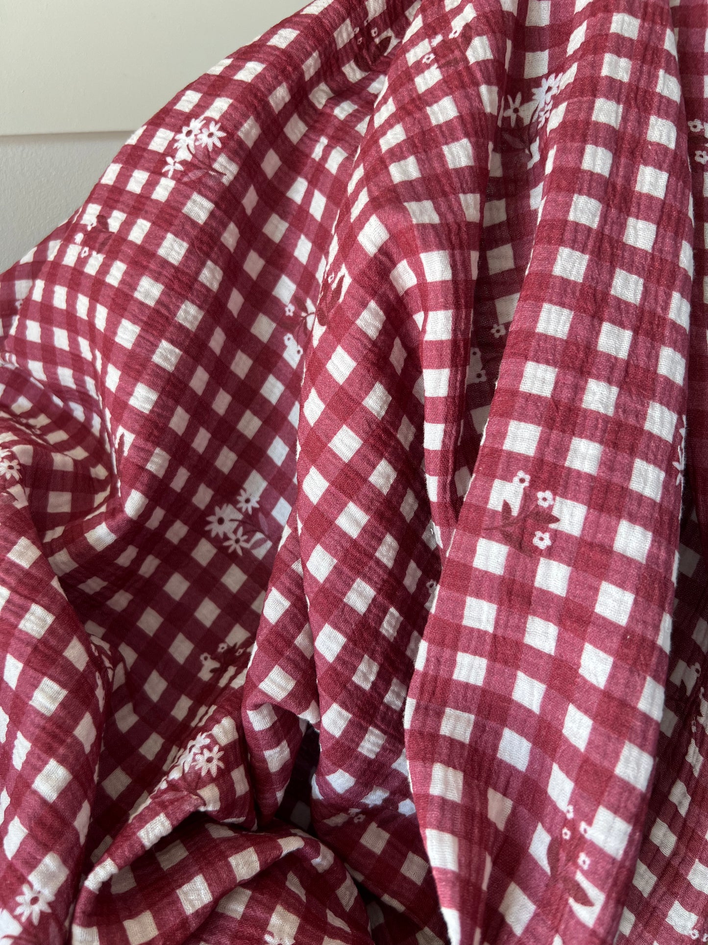 Exclusive – Double gaze Vichy Bordeaux & Petites Fleurs