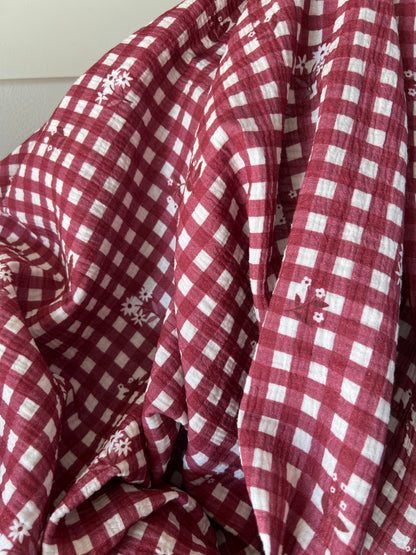 Exclusive – Double gaze Vichy Bordeaux & Petites Fleurs