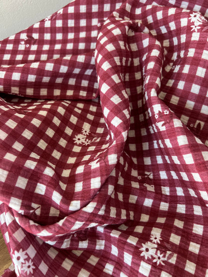 Exclusive – Double gaze Vichy Bordeaux & Petites Fleurs