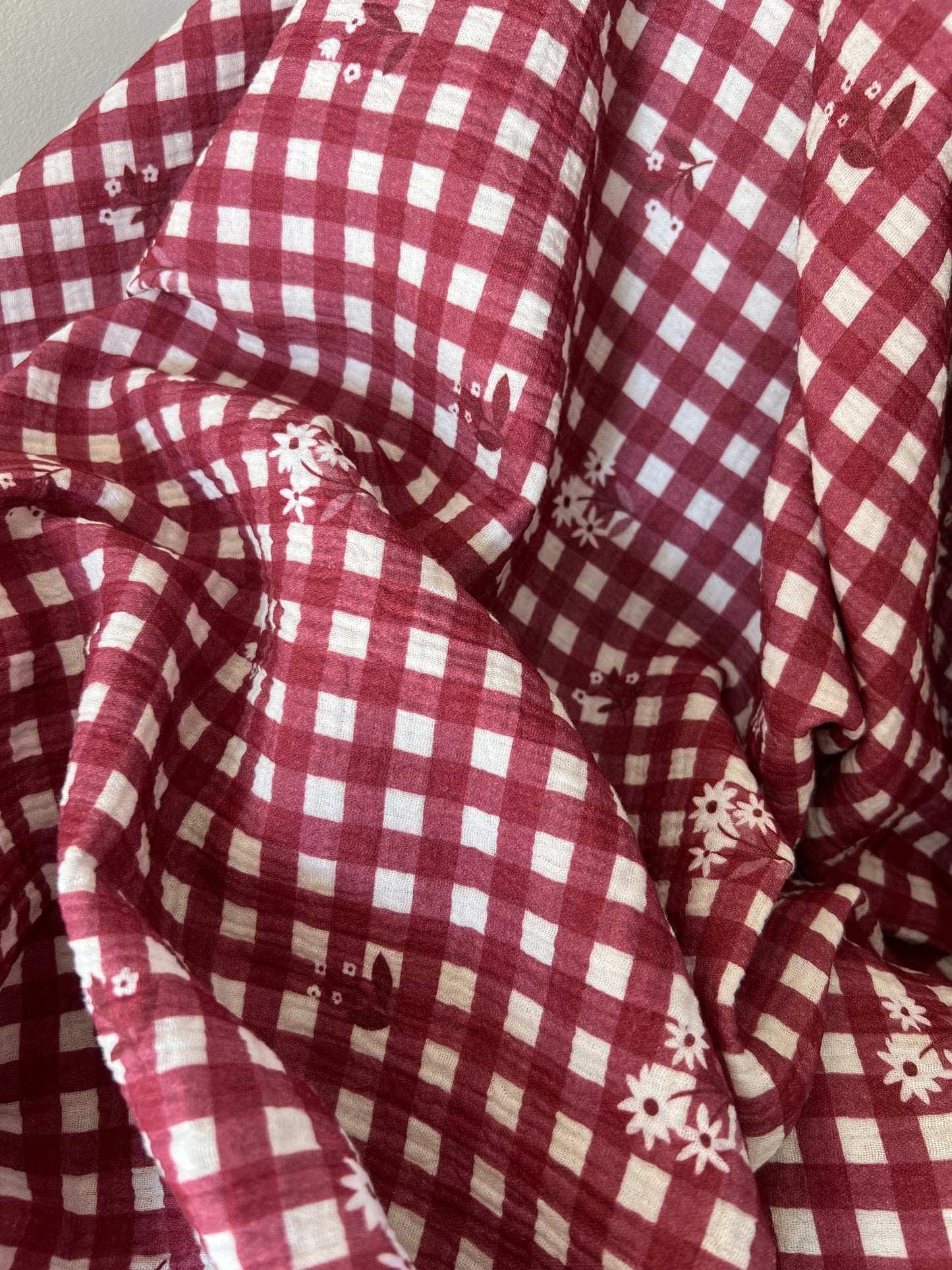 Exclusive – Double gaze Vichy Bordeaux & Petites Fleurs