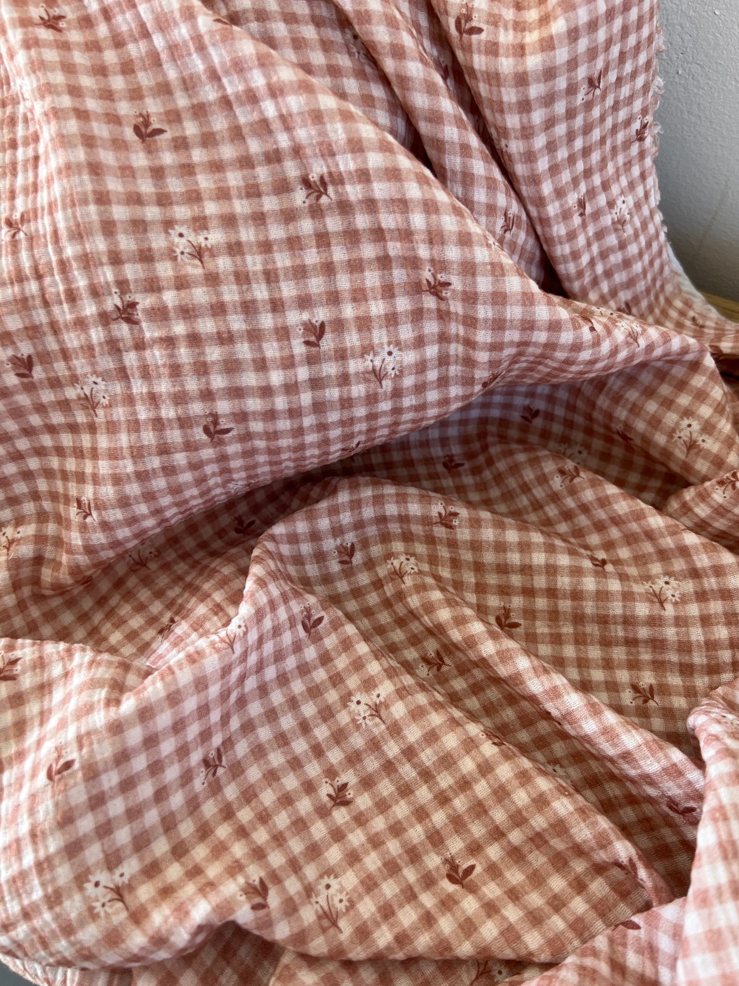 Exclusive – Double gaze Vichy Rose poudré & Petites Fleurs