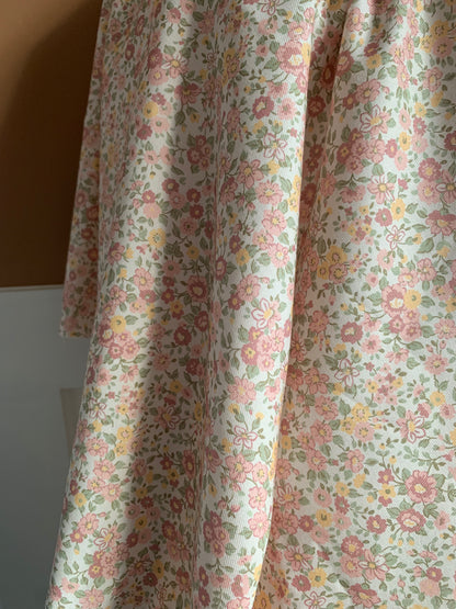 Coton Imprimé Bio Champêtre Rose et Vert