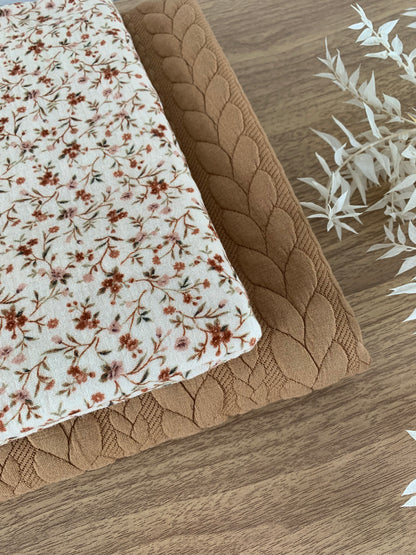 Tissu Double Gaze Impression Numérique - Beige Fleur Romantique