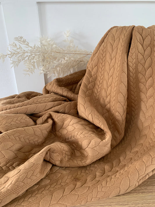 Tissu Jersey Matelassé à Motif Torsade Chameau