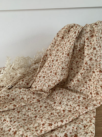 Tissu Double Gaze Impression Numérique - Beige Fleur Romantique