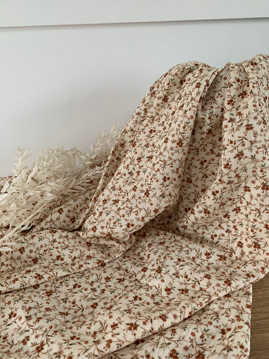 Tissu Double Gaze Impression Numérique - Beige Fleur Romantique