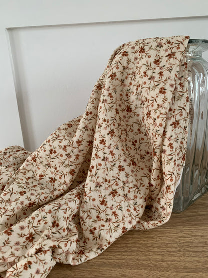 Tissu Double Gaze Impression Numérique - Beige Fleur Romantique