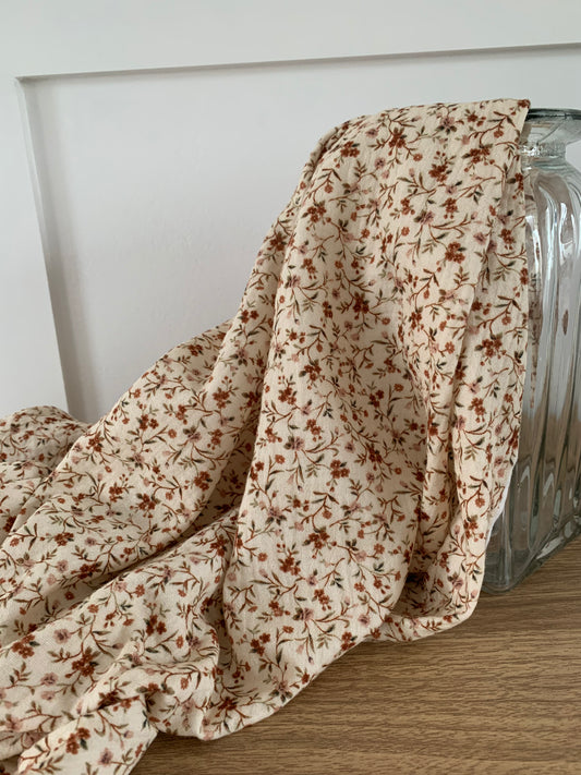 Tissu Double Gaze Impression Numérique - Beige Fleur Romantique