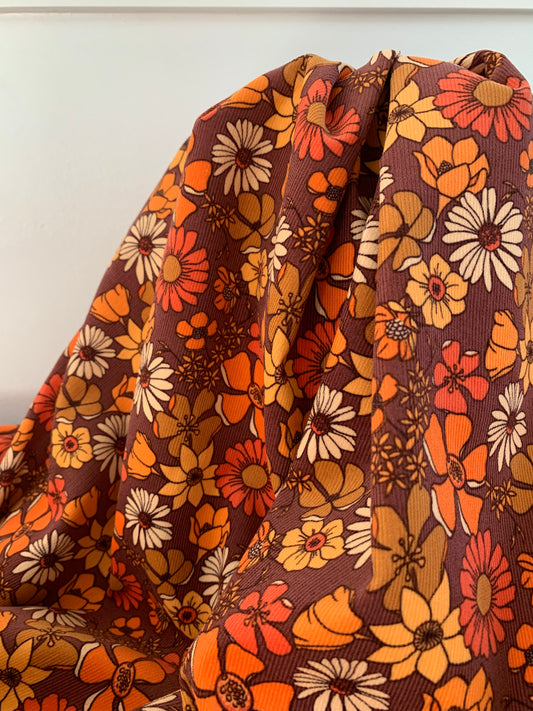 Velours Milleraies Marron Fleurs Rouilles