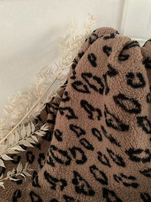Tissu Fourrure Mouton Léopard Beige Foncé
