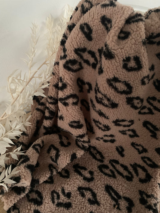 Tissu Fourrure Mouton Léopard Beige Foncé