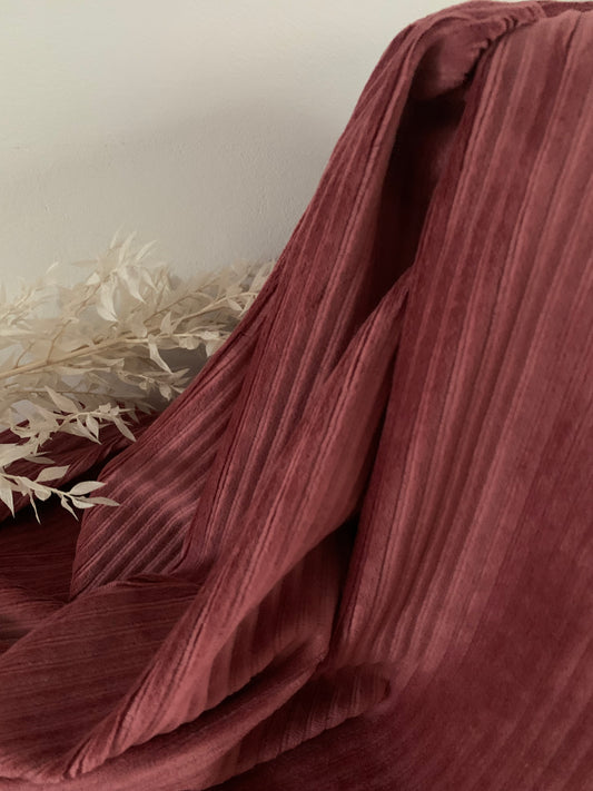 Tissu Jersey Velours à Grosses Cotes Framboise