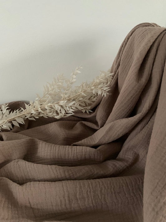 Tissu Double Gaze De Coton Taupe