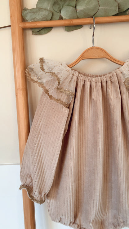 Jersey Velours à Grosses Cotes Beige Foncé