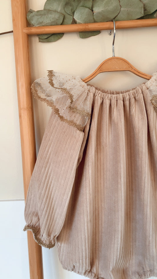 Jersey Velours à Grosses Cotes Beige Foncé