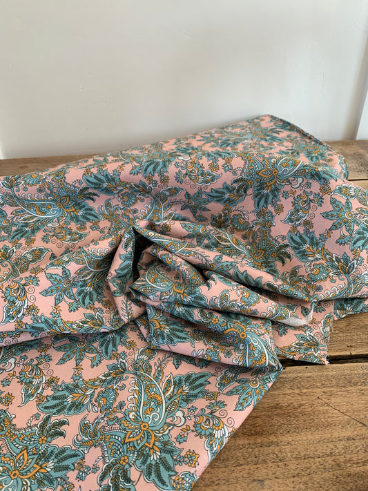 Popeline de coton Paisley Rose et Bleue