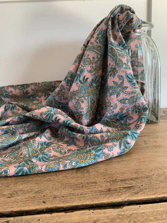 Popeline de coton Paisley Rose et Bleue
