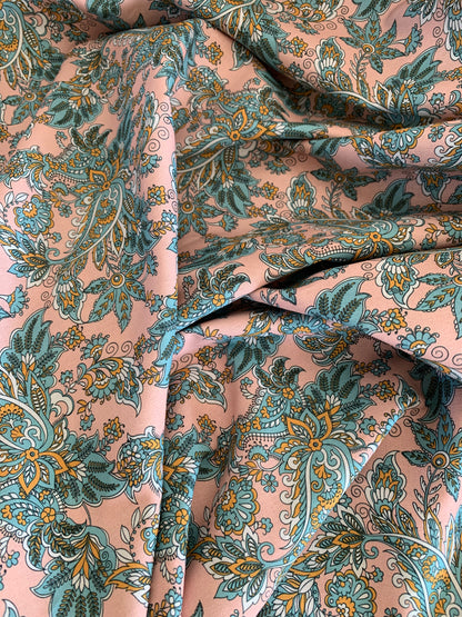 Popeline de coton Paisley Rose et Bleue