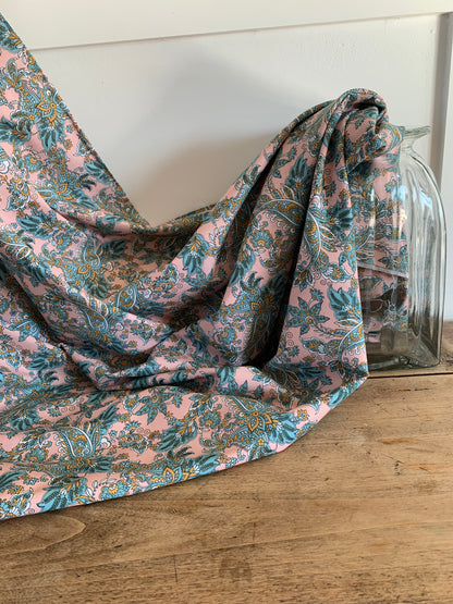 Popeline de coton Paisley Rose et Bleue
