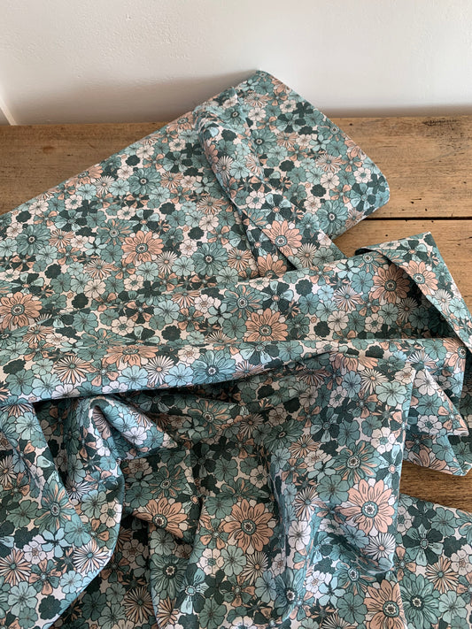 Popeline de Coton Fleurs Bleues
