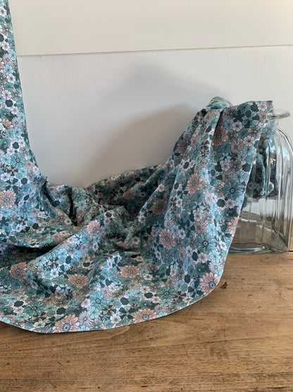Popeline de Coton Fleurs Bleues