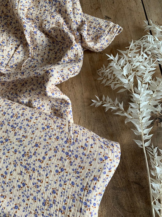 Coupon 1m70 Remisé - Mini Fleurs Bleues et Camel