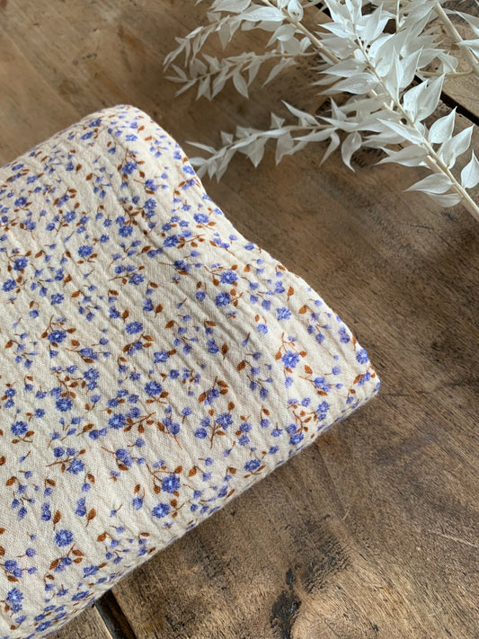 Coupon 1m70 Remisé - Mini Fleurs Bleues et Camel