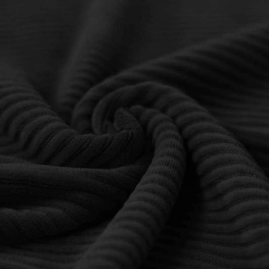 Tissu Jersey Velours à Grosses Cotes Noir