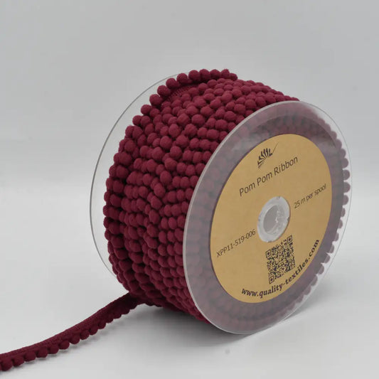 Ruban Pompom Bordeaux - 6mm