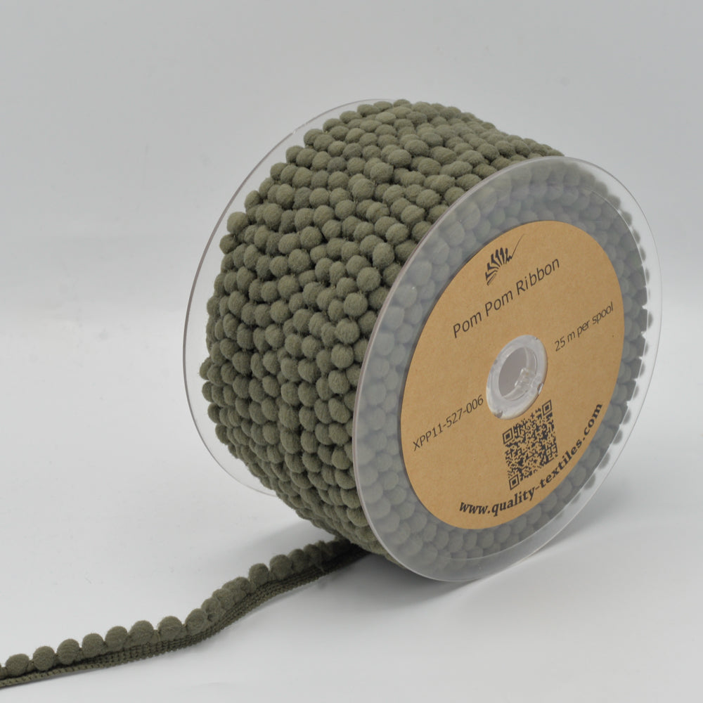 Ruban Pompom Vert Kaki - 6mm