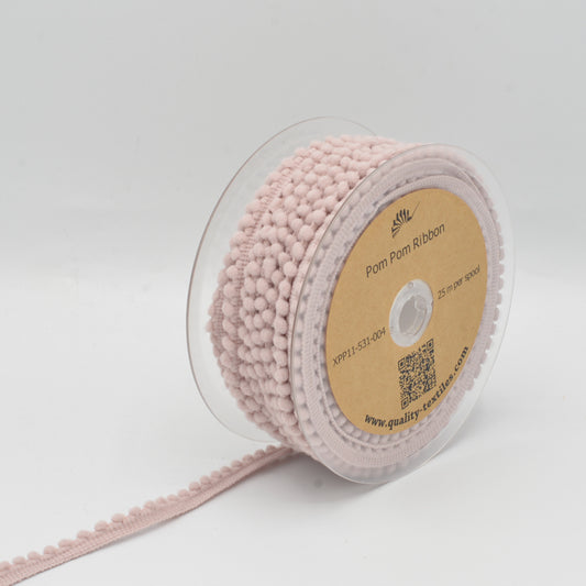 Ruban Pompom Rose Nude - 4mm