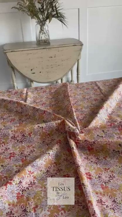 Coton Imprimé Jardin Fleuri Pêche Vintage