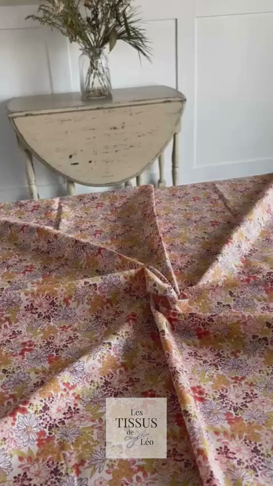 Coton Imprimé Jardin Fleuri Pêche Vintage