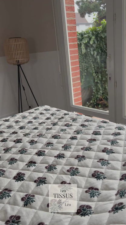 Coupon 0,65m - Exclusive – Double gaze matelassée Fleurs Sépia