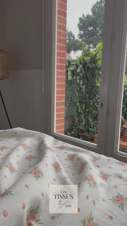 Exclusive – Double gaze de coton Pêche Florale