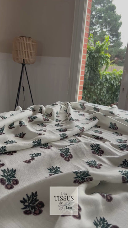 Exclusive – Double gaze de coton Fleurs Sépia