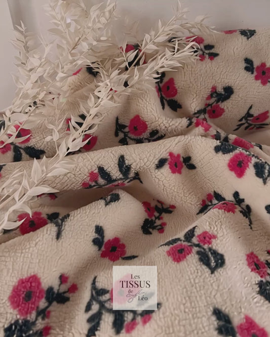 Coupon de 0,75m - Sherpa Alina Ecru / Rose