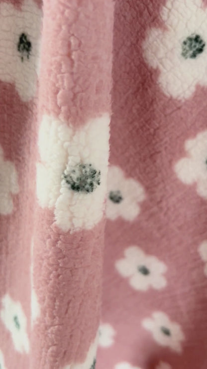 Tissu Sherpa Imprimé  Rose / Blanc