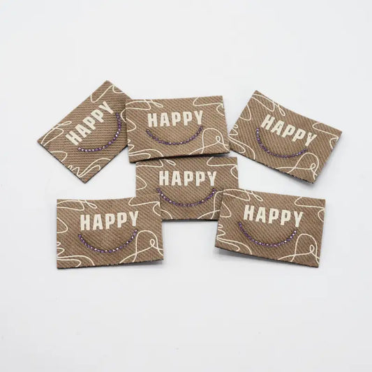 Etiquette tissée HAPPY Taupe