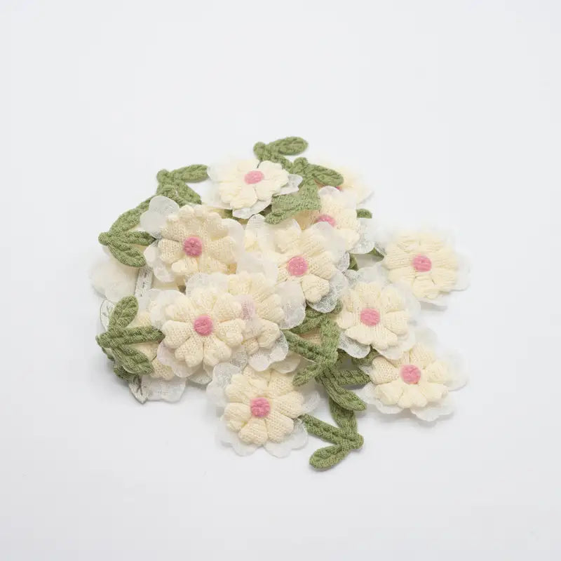 Patch Fleur Tissé Blanc & Rose – 50 mm – vendu à l’unité