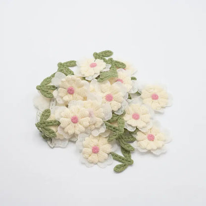 Patch Fleur Tissé Blanc & Rose – 50 mm – vendu à l’unité