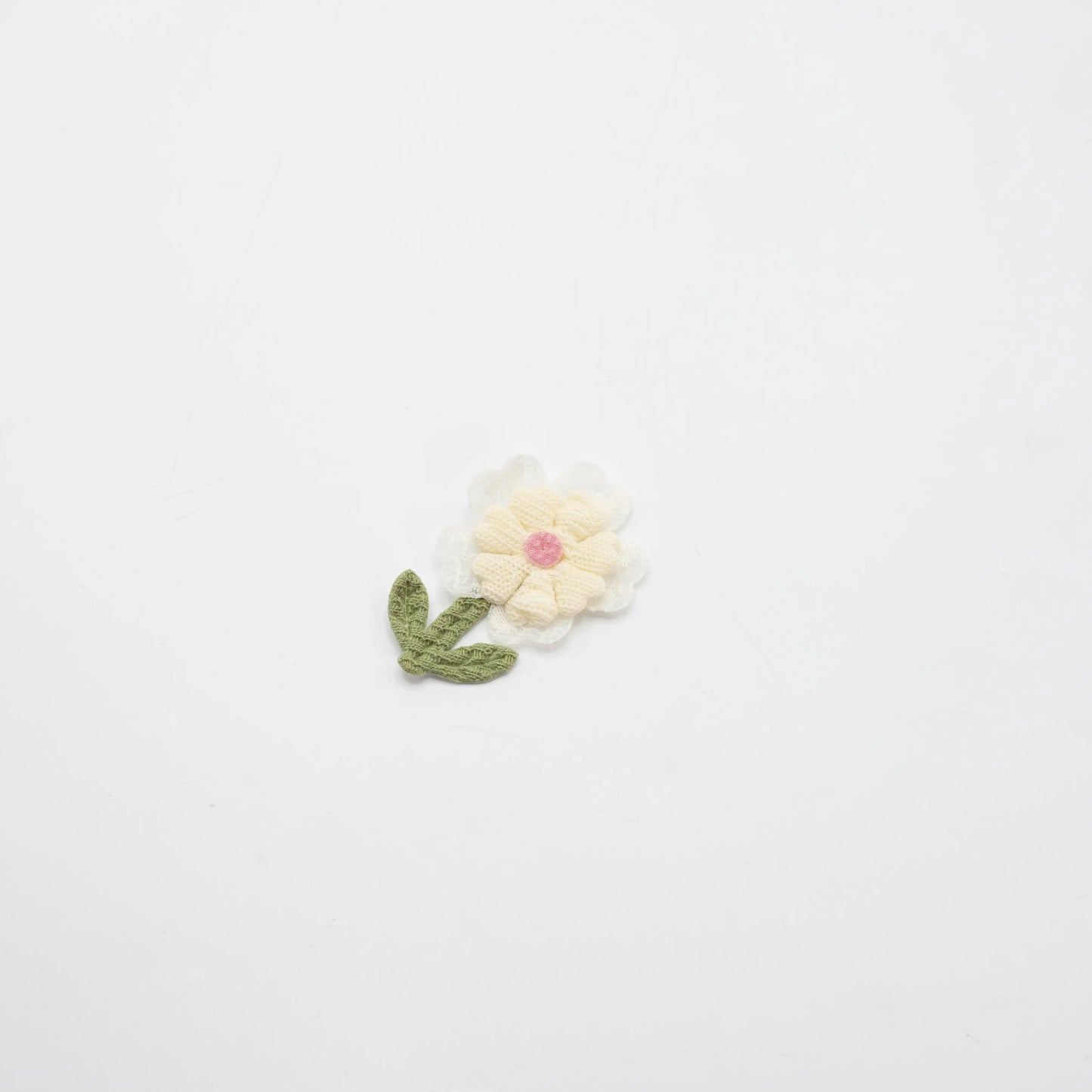 Patch Fleur Tissé Blanc & Rose – 50 mm – vendu à l’unité