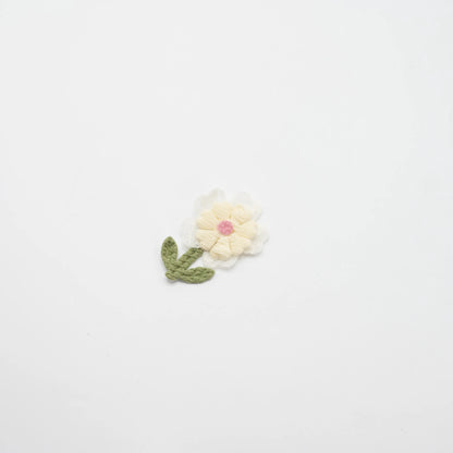 Patch Fleur Tissé Blanc & Rose – 50 mm – vendu à l’unité